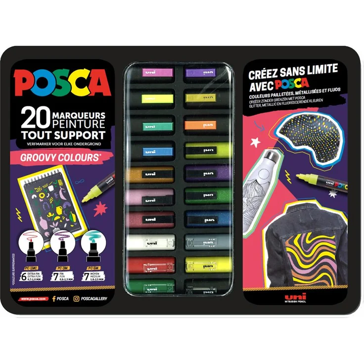 Posca, Marker, Filzstift Set "Groovy colours" 20er in Metallbox (Mehrfarbig) – Bild 1