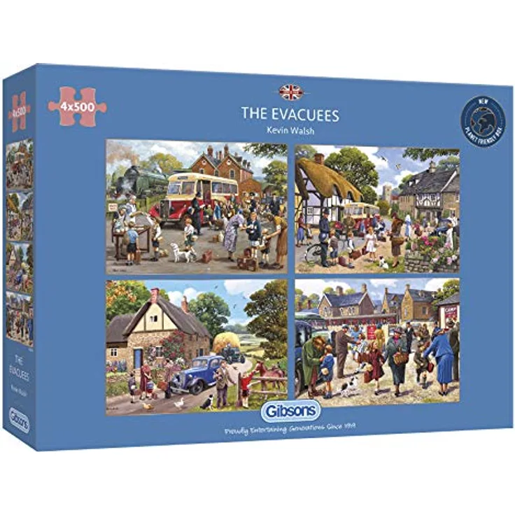 Gibsons GIBG5056 The Evakuees, 4x 500-teilige Puzzles zur britischen Kinder-Evakuierung im Zweiten Weltkrieg, umweltfreundlich gefertigt