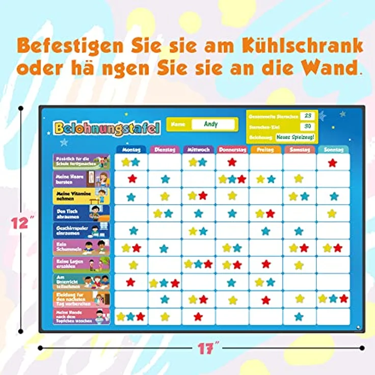 Belohnungstafel für Kinder – perfekt für Kleinkinder, zum Lernen von Verantwortung und für das Sauberkeitstraining – enthält 80+ Magnet-Aufgaben Und 300 Sterne - Aktualisierte Version, auf Deutsch – Bild 6