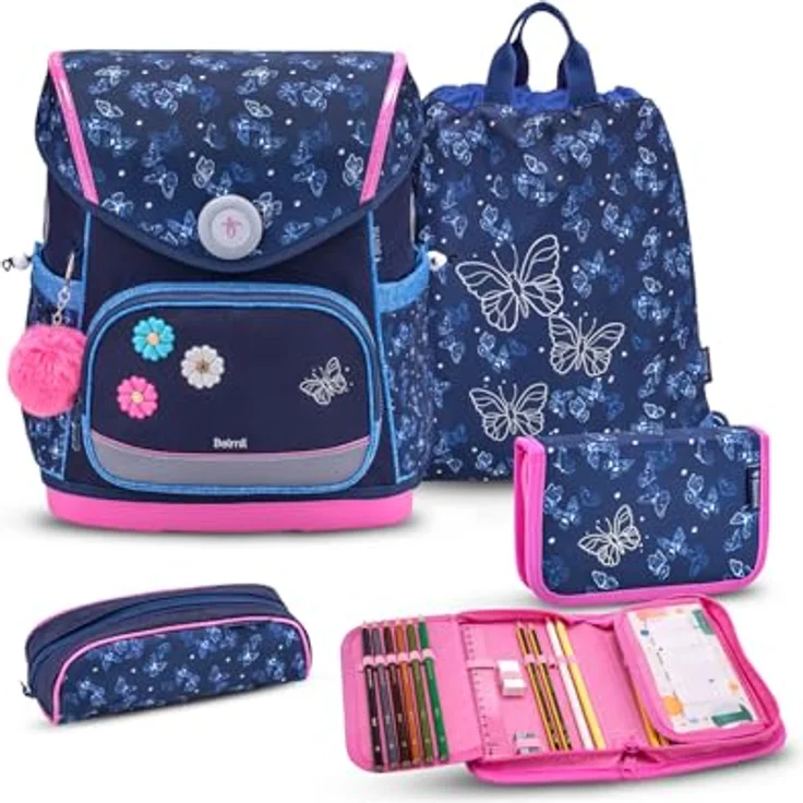 Belmil Premium Compact Plus Schulranzen Set 5-teilig, ergonomisches Design, AGR-zertifiziert, Brustgurt, Hüftgurt, Magnetverschluss, Sapphire 2 – Bild 1