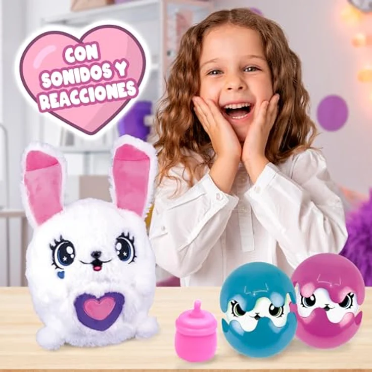 Bizak Mama Kaninchen und Mini-Überraschungs-Babys, interaktives Plüschtier mit Geräuschen und 3 Mini-Hasen, ab 3 Jahren, funktionsplüsch – Bild 5