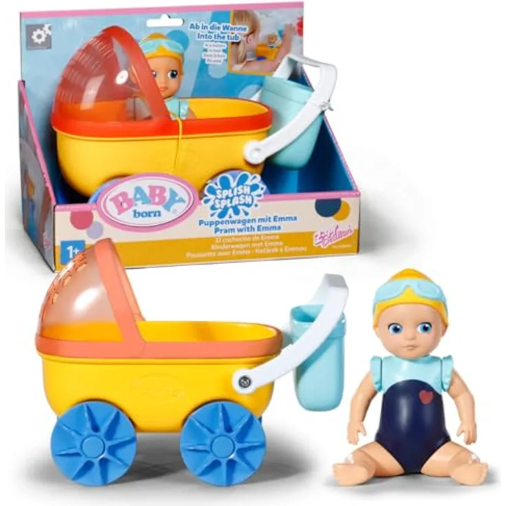 BABY Born Splish Splash Kinderwagen mit Emma, Bade-Spielzeug-Set, Saugnäpfe, ab 1 Jahr, 838099 Zapf Creation, Licht Hautfarbe