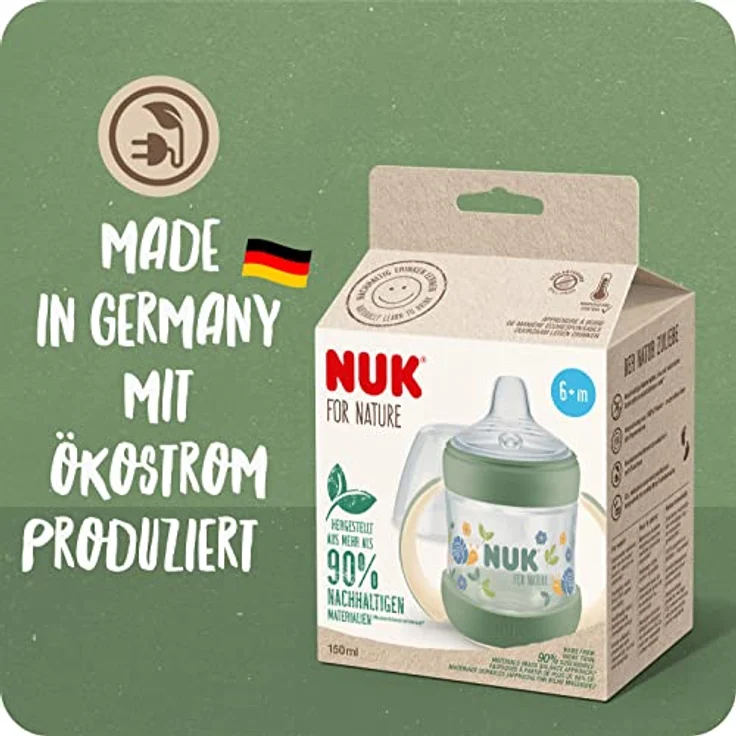 NUK for Nature Trinklernflasche | aus nachhaltigem Material | extra breite und weiche Lippenauflage | mit Temperature Control | auslaufsicher | ab 6 Monaten | 150ml | BPA frei | grün – Bild 7