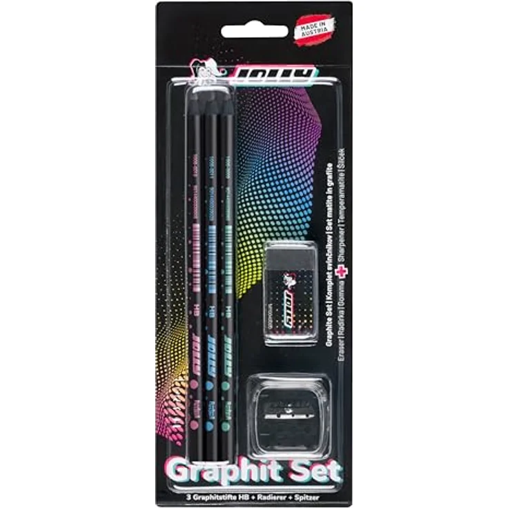 JOLLY Next Generation Graphit Set 3 Graphitstifte HB Schwarzes Holz mit Radierer und Spitzer – Bild 1