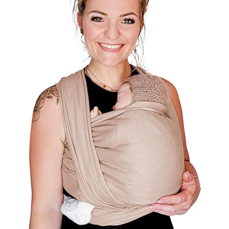 Hoppediz gewebtes Baby-Tragetuch ab Geburt, Neugeboren bis Kleinkind, 100% Baumwolle, Djerba 3,70 m, mit kontrastfarbigen Kanten