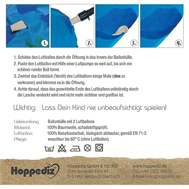 Hoppediz Spielball Luftballon-Hülle, federleichten Spielball mit 2 Ballons, Ø 25 cm – Bild 3