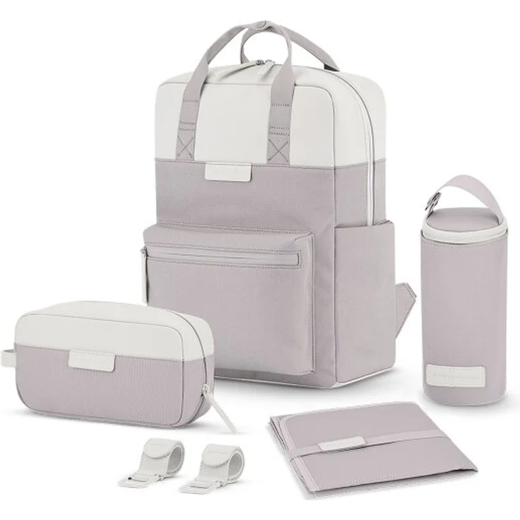 Kapten & Son Bergen Wickelrucksack Set 4 tlg. mit Laptopfach, grau, 100% Polyester, 28 cm x 11.5 cm x 39 cm