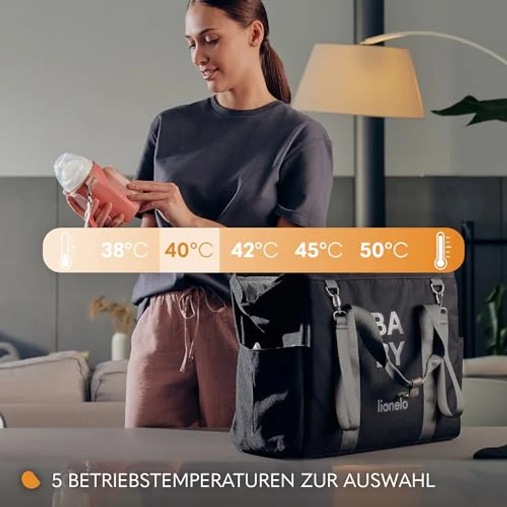 Lionelo Thermup Go Evo Tragbarer Babyflaschenwärmer, 5 Betriebstemperaturen von 38 bis 50o C, USB-C Aufladung, bis zu 9 Stunden Betrieb, LCD Display – Bild 5