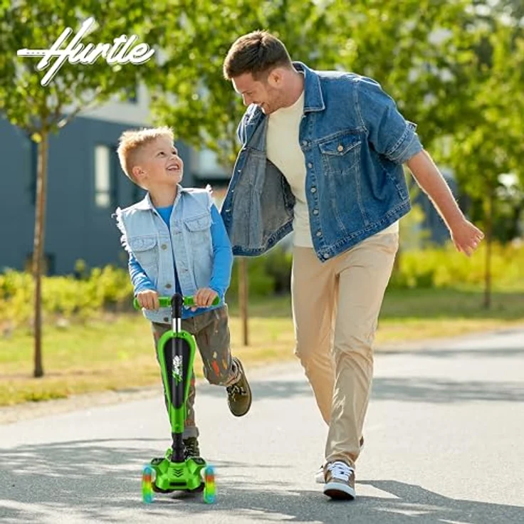Hurtle Kinderscooter ScootKid, 3-Rad Roller mit Klapp- & Abnehmbarem Sitz, großen Rädern, LED-Lichtern und verstellbarem Lenker für Kinder bis 60kg – Bild 9