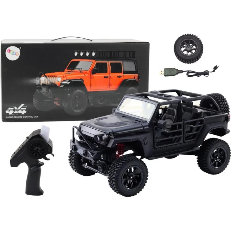 Leantoys Ferngesteuertes Geländefahrzeug RC 2.4G 4x4 Antrieb, Schwarz, mit 390-Grad-Magnetmotor und Metallstossdämpfern für optimale Dämpfung