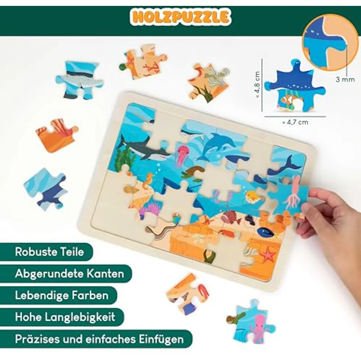 BONNYCO Holzpuzzle Kinder Set, 6 Puzzles mit 24 Teilen, Tiere diverser Ökosysteme, Lernspielzeug für 3-8 Jahre, pädagogisches Geschenk – Bild 3