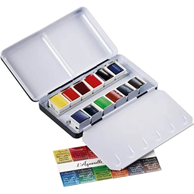 Sennelier Aquarell Zinn Metallic 12-teilig Pocket Set, praktische Farbpalette im Kofferformat – Bild 4