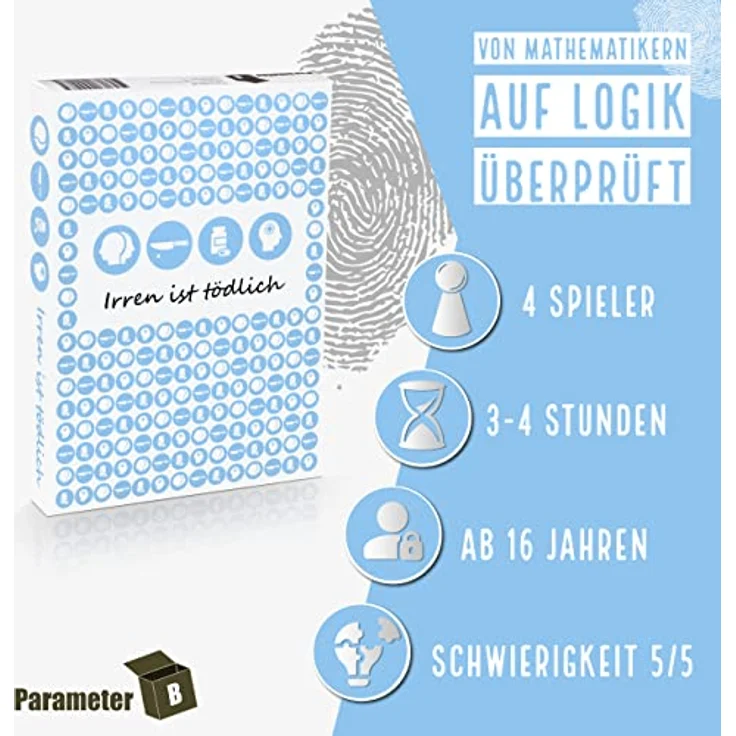 Parameter B Irren ist tödlich Krimi-Dinner Brettspiel, für 4 Personen, Spieldauer 180-240 Minuten, ab 16 Jahren – Bild 2
