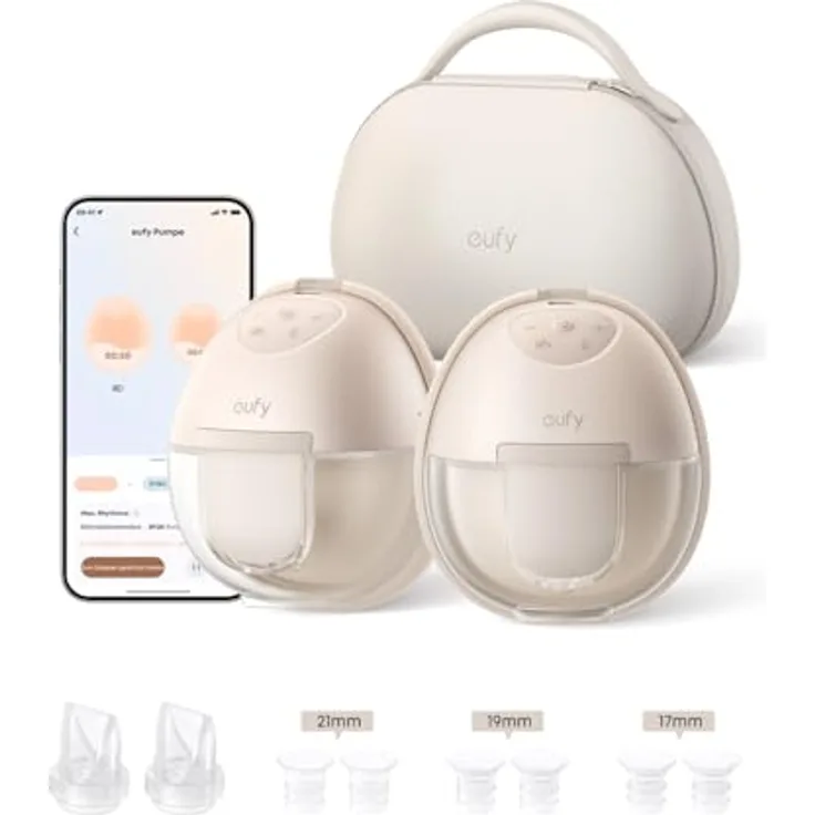 eufy Security Tragbare Milchpumpe S1 Pro, Elektrische Milchpumpe mit Wärmefunktion, Mobile Ladetasche, App-Gesteuerter Smart-Rhythmus, Superleise