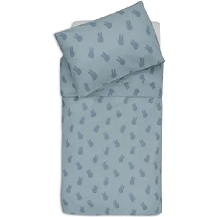 Jollein Kinderbettwäsche - Miffy Shadow, Sea Green - 100x140cm - 100% Baumwolle - Oeko-TEX Zertifiziert - Babybettwäsche mit Kissenbezug - Bettwäsche Set