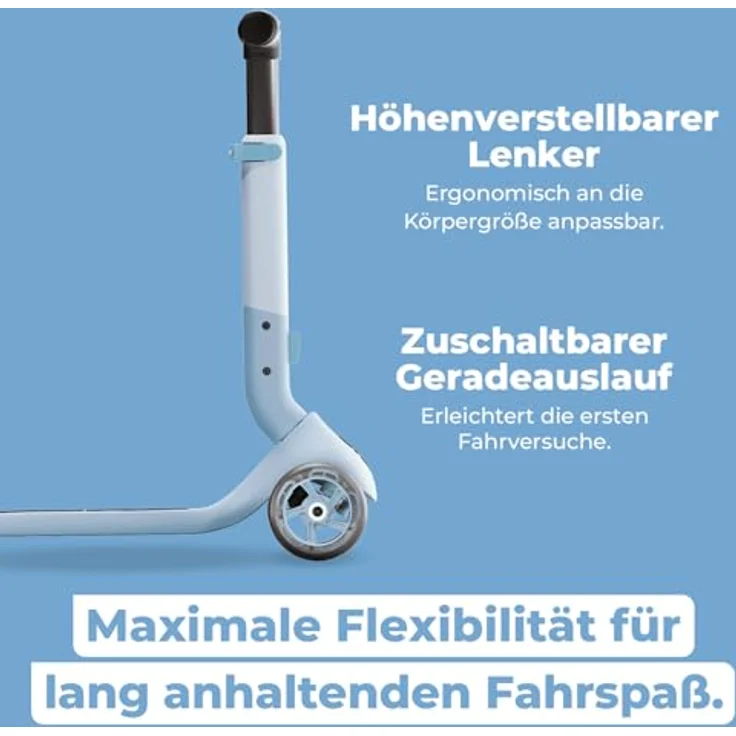 PUKY Pukymini-Scooter Push | Roller für Kinder ab 2 Jahre | Höhenverstellbarer Lenker | Klappbar & Kompakt | Extra breite Reifen für mehr Sicherheit | Leuchtende Räder | Ideal für Abenteurer & Outdoor | Hellblau – Bild 5