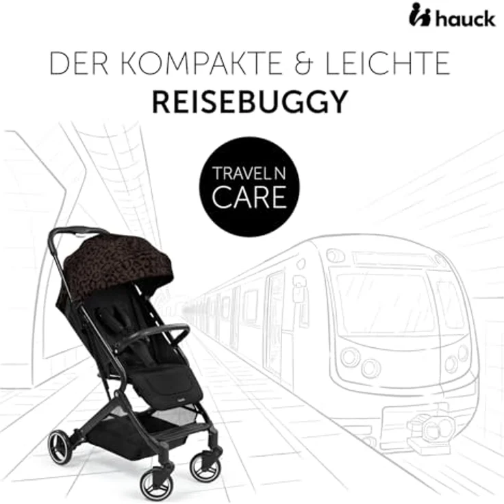 hauck Travel N Care, Leo Schwarz - Reise Buggy mit Liegefunktion, für Kinder ab Geburt bis 22 kg, leicht 6,9 kg, klein zusammenklappbar, UPF 50+, große Einkaufskorb bis 3 kg – Bild 2