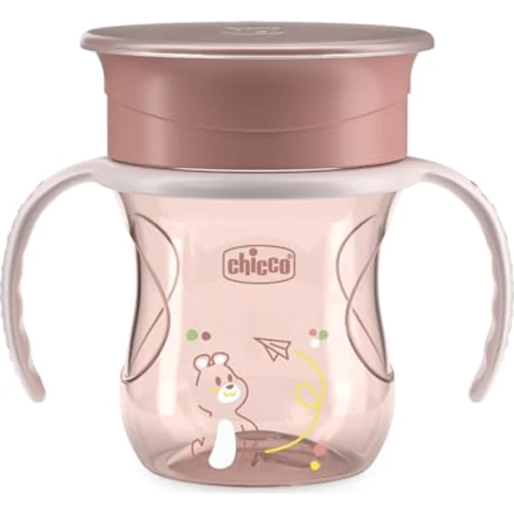 Chicco Perfect First Baby Trinklernbecher 200 ml, 360° Silikonventil, ergonomische Trinkhilfe mit abnehmbaren Griffen, BPA-frei, Rosa – Bild 1