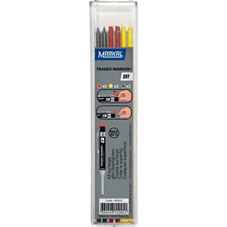 Markal Trades-Marker, Trockener Metallstift mit Kern, inkl. 1 Bleistift und 6 Graphitkernen – Bild 3