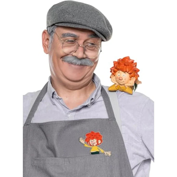 Maskworld Pumuckl – Meister Eder Kostüm, Grau mit Schreinerschürze, Schiebermütze und Brille, One Size – Bild 6