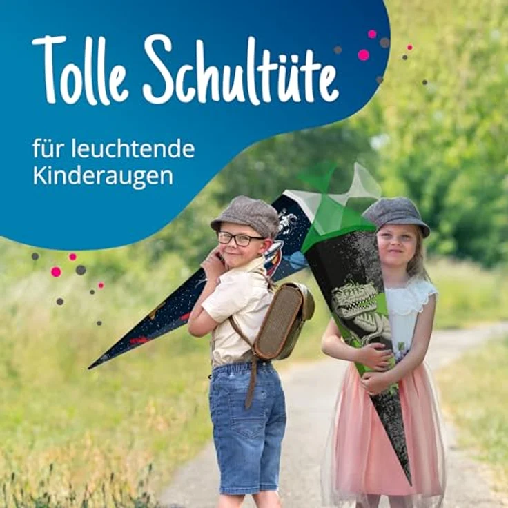 itenga Schultüte Zuckertüte T-Rex Dinosaurier eckig mit Tüllverschluss 85 cm Einschulung Schulanfang – Bild 5