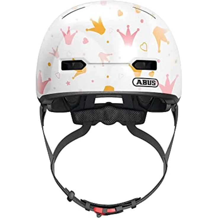 ABUS Kinderhelm Skurb Kid - robuster Fahrradhelm im Skater-Look mit Platz für einen Zopf - Weiß mit Kronenmuster, Größe S – Bild 2