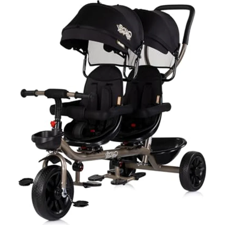 Chipolino Zwillingsdreirad Hip Hop, für zwei Kinder bis 40 kg, 360° drehbare Sitze, Schwarz – Bild 2