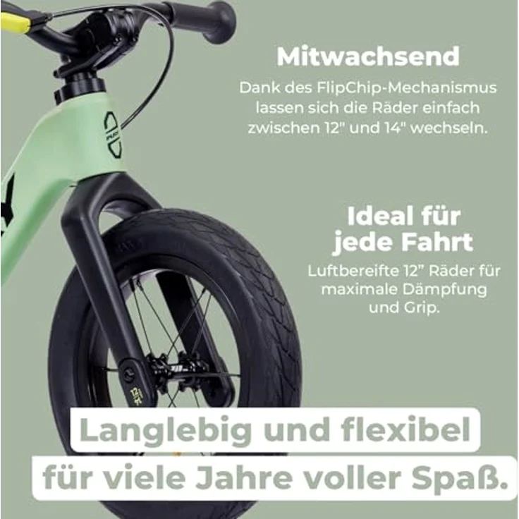 PUKY NEXT 12" Green/Black, Höhenverstellbares Laufrad für Kinder 2–6 Jahre mit Bremse, Sicherheitslenkergriffen und FlipChip-Technologie für 12-14 Zoll Räder – Bild 4