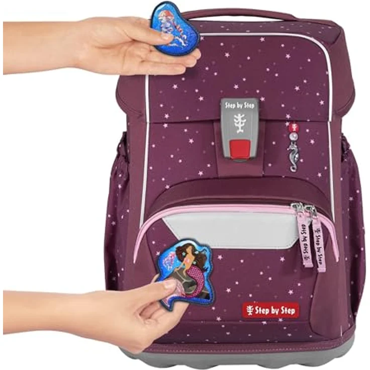 Step by Step Basis Schulranzen-Set „Berry Stars“, 4-teilig, ergonomischer Tornister in Beere, 20 Liter, mit Reflektoren, Hüft- und Brustgurt, für Kinder ab der 1. Klasse – Bild 3