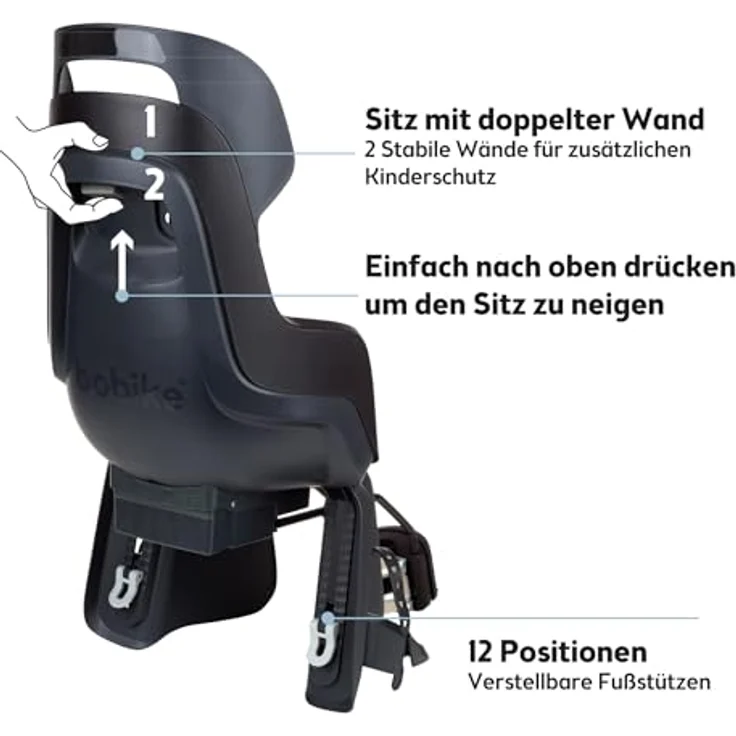 Bobike Fahrradkindersitz GO Maxi RS für Hinten mit Rahmenbefestigung 75101160 Schlaffunktion, E-Bike geeignet, 20° verstellbare Rückenlehne, verstärkte doppelwandige Schale, Sicherheitsreflektor, Niederländisches Design & Made in Europe, grün – Bild 6