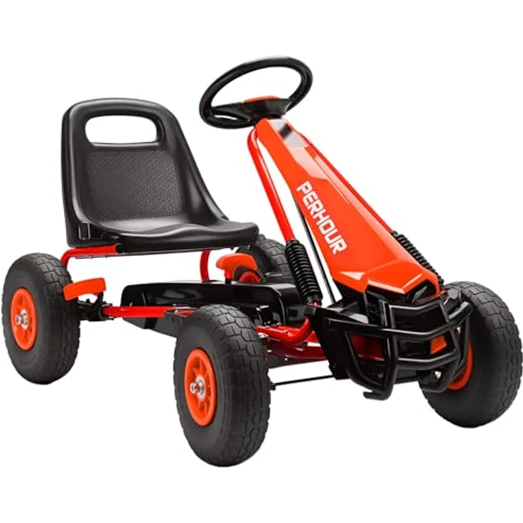 AIYAPLAY Go-Kart Tretauto mit Handbremse, verstellbarem Sitz und Pedalantrieb für Kinder 3-8 Jahre, Rot – Bild 1