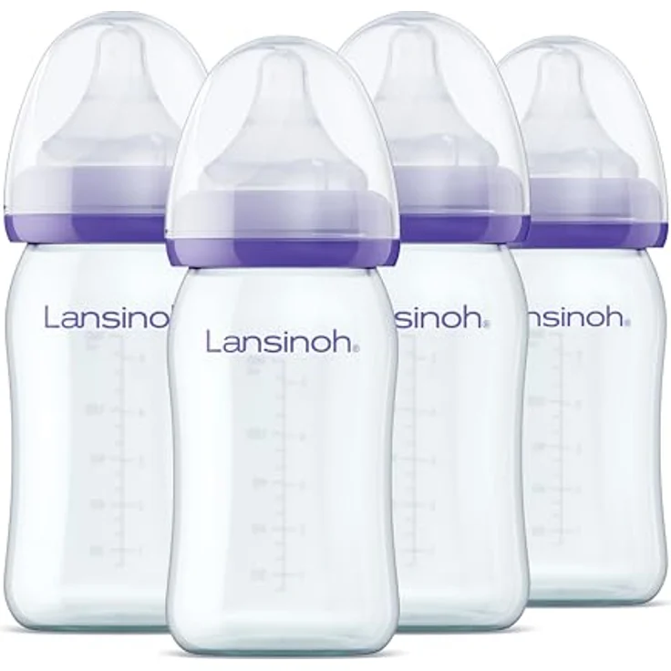 Lansinoh Flaschenset - Glas Weithalsflasche mit NaturalWave Sauger Gr. S, 160 ml, 4 Stück – Bild 2