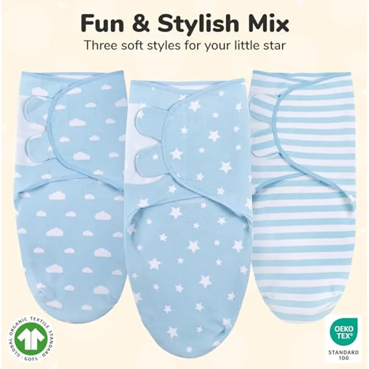 Mama Cheetah Wickeltuch Pucksack für Säuglinge, verstellbare 100% Bio-Baumwolle Swaddle Decke, 3er-Pack für 3-6 Monate – Bild 4