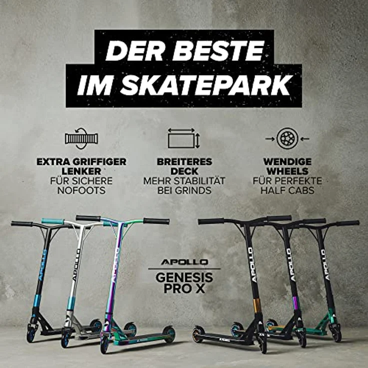Apollo Stuntscooter Stunt Scooter Genesis X Pro - High End Stuntscooter, Profi Trick Roller mit 120mm Alu Core Wheels Kickscooter, schwarz – Bild 4