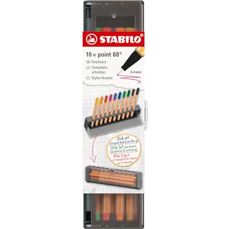 STABILO Point 88 Fineliner, 10er Set farbsortiert, 0,4 mm Spitze, wasserlöslich, sechskantiger Griff – Bild 2