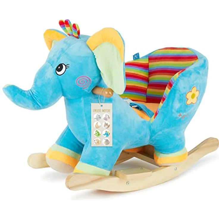 Bieco Plüsch Schaukeltier Elefant | Kinder Schaukelstuhl mit Sicherheitsgurt | Baby Schaukel | Schaukel Kleinkind | Schaukeltier Baby Zimmer | Baby Schaukelwippe ab 9 Monate | Schaukelpferd Holz – Bild 1