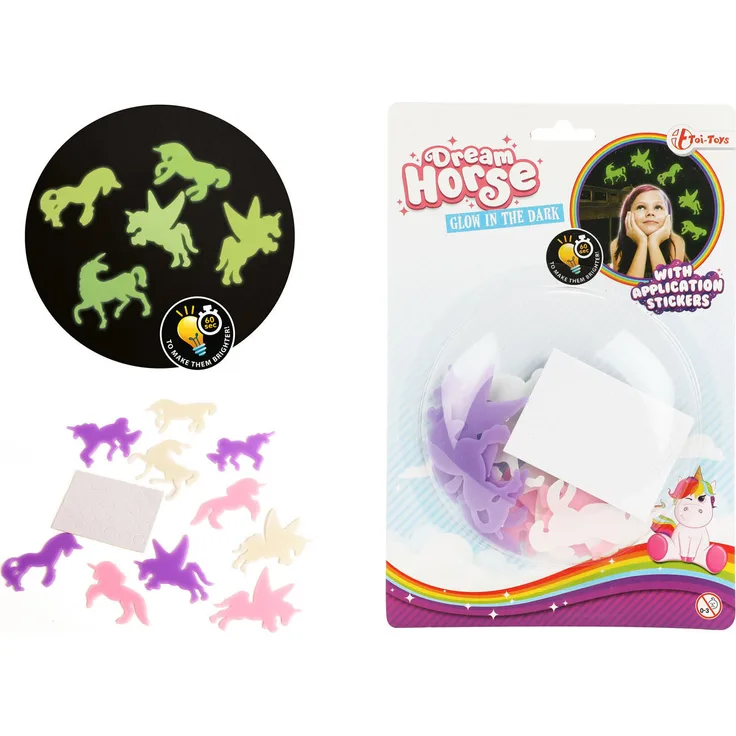 Toi-Toys DREAM HORSE Glow in The Dark Einhorn-Aufkleber, 12 Stück Anwendungssymbole