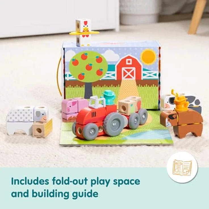 Melissa & Doug Blockables Bauernhof Bauset, 56-teiliges Set mit Holzbausteinen, Steckverbindungen und Filzaccessoires für kreatives Spiel, für Kinder ab 2 Jahren – Bild 8
