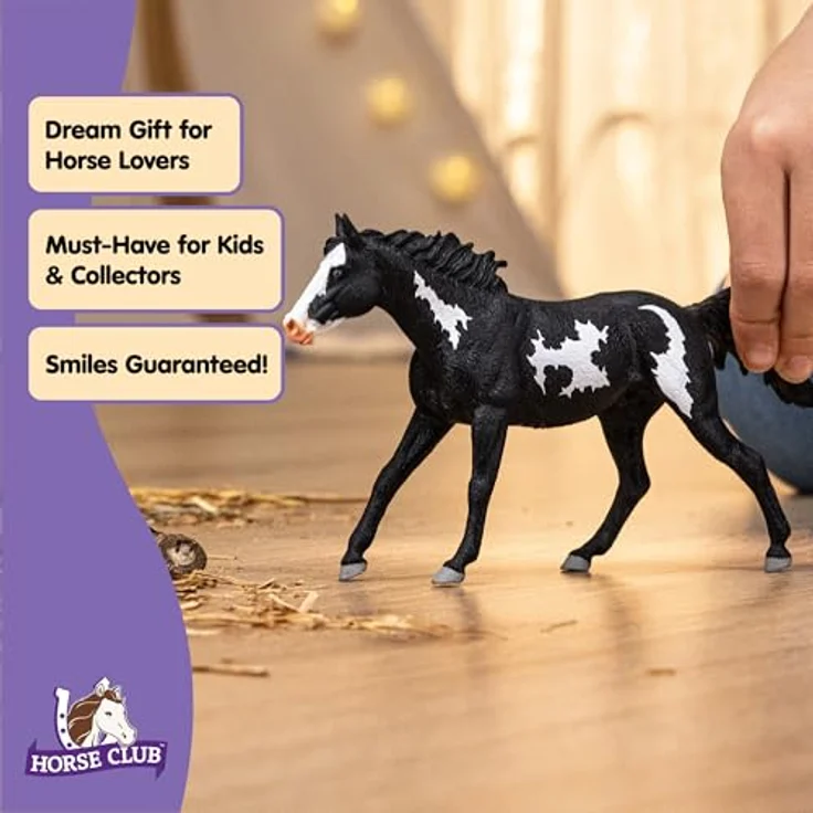 Schleich Paint Horse Wallach, robustes Pferd mit geschecktem Fell, schwarz, 17,3 x 3,8 x 9,9 cm, Horse Club – Bild 6