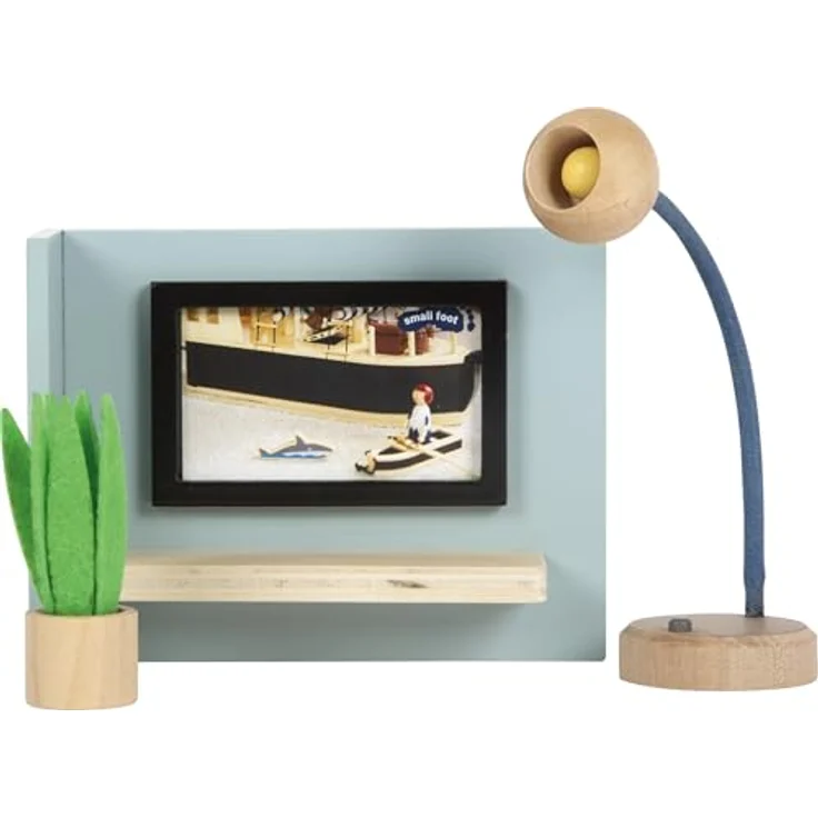 Small Foot Puppenhausmöbel Wohnzimmer-Set, 12-teilig, modernes Design mit Sofa, Stehlampe und Fernseher, Naturfarben – Bild 3