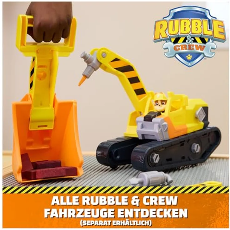Spin Master Rubble & Crew - Chargers 2-in-1 Mega Kran, 25 cm mit abnehmbarer Baggerkralle, Presslufthammer und Charger Hundefigur, authentisches Design – Bild 6