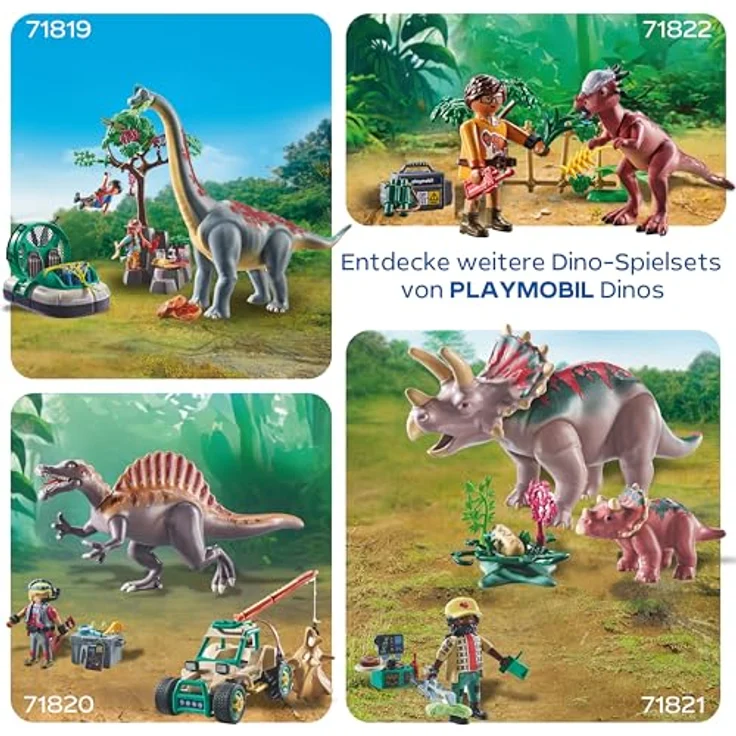 PLAYMOBIL Triceratops mit Jungtier, Dino-Forscher Set mit umfangreichem Zubehör, 71821 – Bild 6