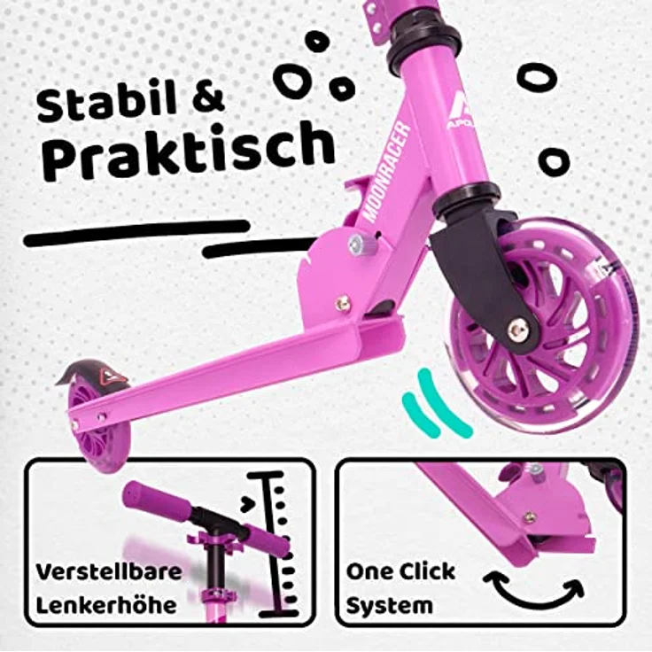 Apollo Scooter LED - Moonracer | City Scooter Kinder mit Federung | City Roller für Kinder klappbar | Tretroller Kinder ab 4 Jahre | sportlicher Cityroller | verstellbar, perfekt als Kinder Roller – Bild 3