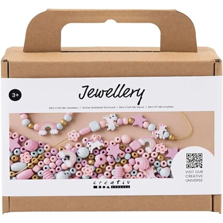 creativ company Kreativset Mini Kreativ Mix Schmuck, Holzperlen in verschiedenen Farben, inkl. Gummiband und Anleitungen für individuelle Schmuckgestaltung – Bild 1