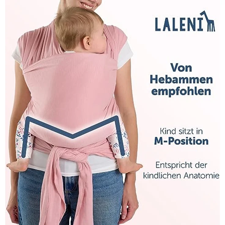 Laleni Tragetuch Baby Neugeborene aus 100% Bio-Baumwolle - Babytragetuch OEKO-TEX Zertifiziert bis 15 kg, Einfach Anzuziehen für Mütter und Väter, Waschmaschinengeeignet, Rose – Bild 2