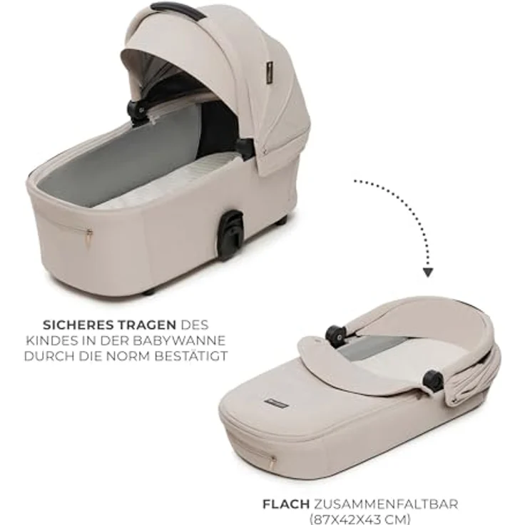 Kinderkraft Kombi-Kinderwagen NEA 2.0, 2 in 1 bis 22 kg mit Babywanne, umsetzbarem Sportsitz, Teleskopschieber, Soft Beige, inkl. Zubehörset und Gratis Mobilitätsgarantie – Bild 7