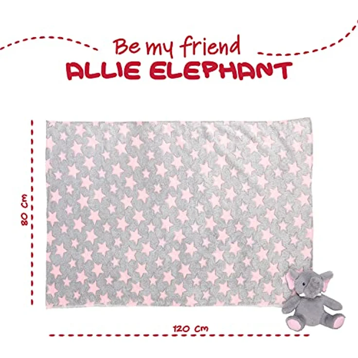 Perletti Allie Elephant, Plüschtier 22 cm mit Babydecke 120 x 80 cm aus hochwertigem Polyester, mehrfarbig mit Elefantenmotiv – Bild 4