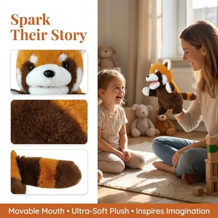 LOMTRATS 2026 Tierhandpuppen Set, Wolf, Tiger, Löwe und Affe mit beweglichen Mündern, ca. 25 cm, ideal für Geschichtenerzählen und Vorschulalter – Bild 2