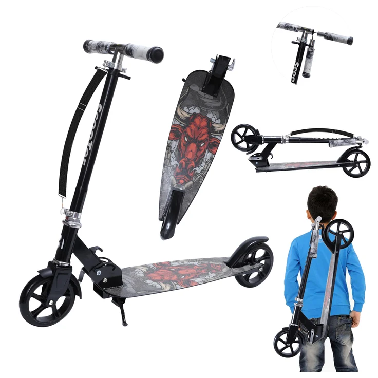 Habib Cityroller für Jugendliche, Faltbar bis 100kg belastbar, Extra breites Deck, Schwarz