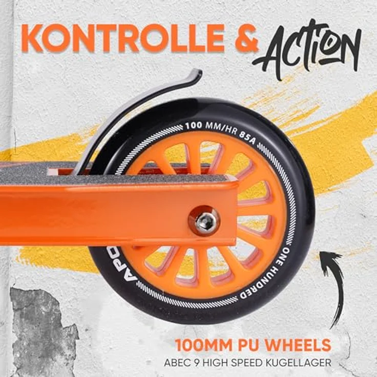 Apollo Stuntscooter Gravity, Fun-Kickscooter für Kinder und Teenager, hohe Belastbarkeit bis 100kg, rutschfestes Deck und stabile Rollen – Bild 3